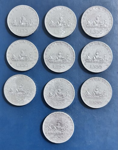 Lotto 10x 500 - lire, argento